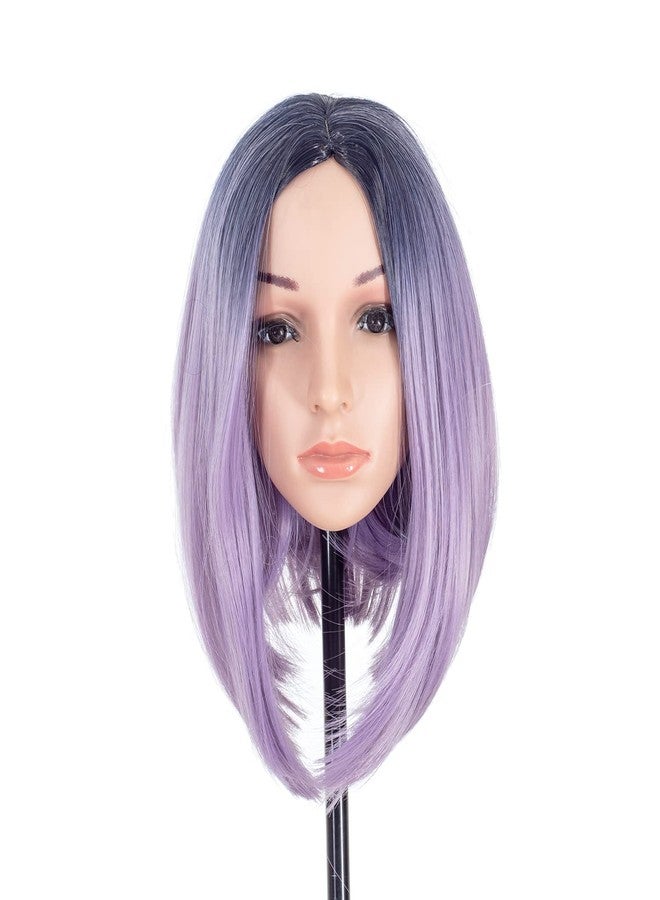 SWACC Ombre Colors Straight Short Hair Bob Wig Synthetic Colorful Cosplay Daily Party Flapper Wig for Women with Wig Cap (Lavender Purple) - Image 2